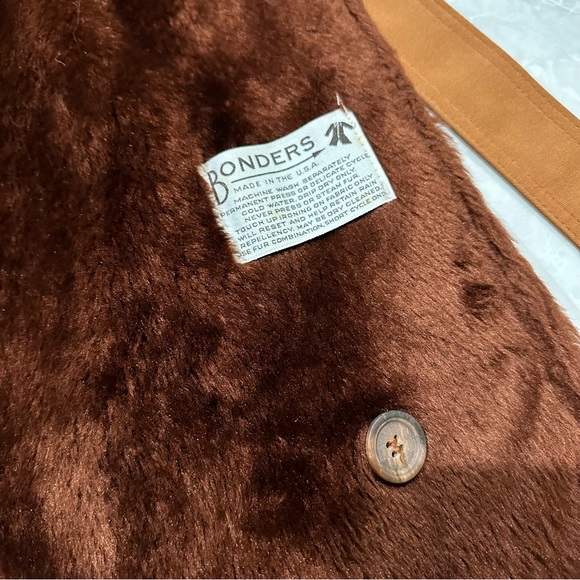 Vintage 60/70s Bonders Orange Fur Hood Trench Coat Button Belted Size S retro - Picture 10 of 14